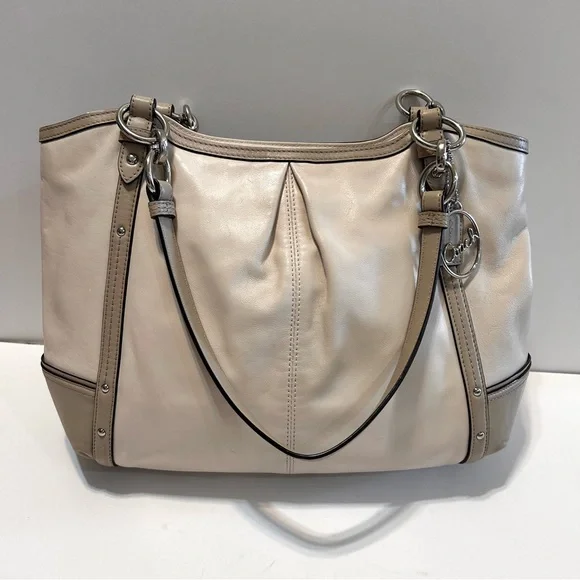 Coach Elegant Bone & Taupe Smooth Leather Shoulder Tote - Picture 10 of 12